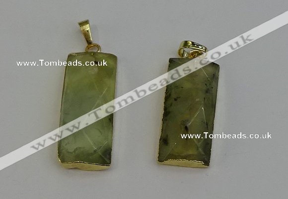 NGP6202 14*30mm - 15*38mm faceted rectangle green rutilated quartz pendants