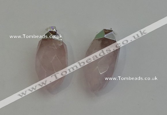 NGP6219 12*28mm - 15*30mm faceted bullet rose quartz pendants