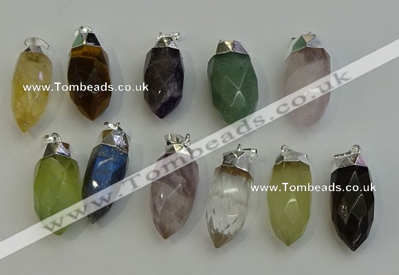 NGP6230 12*28mm - 15*30mm faceted bullet mixed gemstone pendants