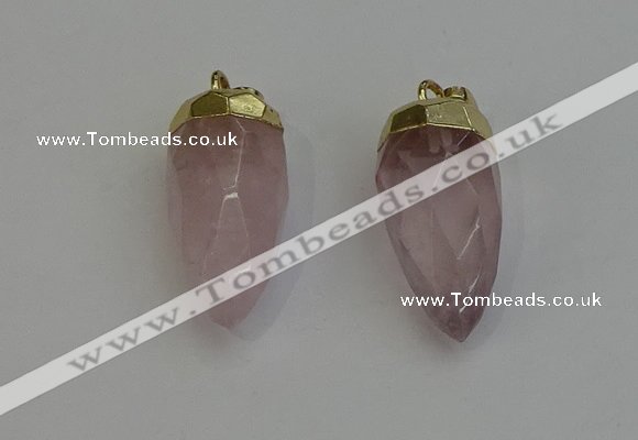 NGP6236 12*28mm - 15*30mm faceted bullet rose quartz pendants