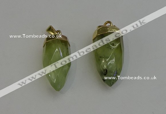 NGP6239 12*28mm - 15*30mm faceted bullet green rutilated quartz pendants