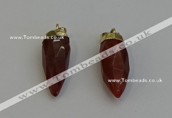 NGP6242 12*28mm - 15*30mm faceted bullet red rabbit hair pendants