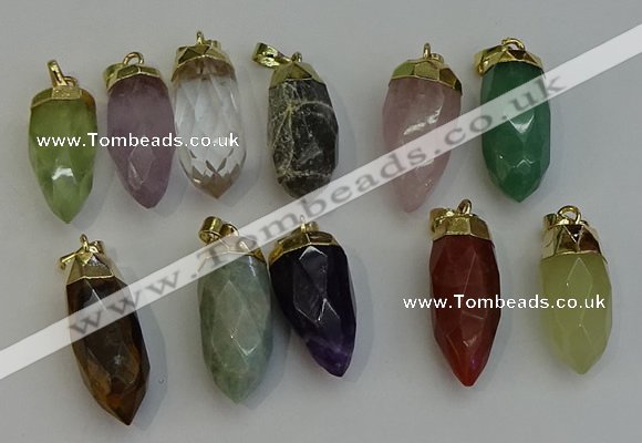 NGP6250 12*28mm - 15*30mm faceted bullet mixed gemstone pendants