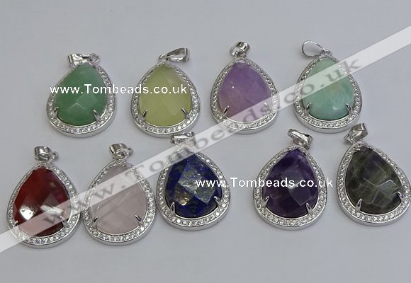 NGP6348 25*30mm teardrop mixed gemstone pendants wholesale