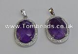 NGP6354 25*30mm oval amethyst gemstone pendants wholesale