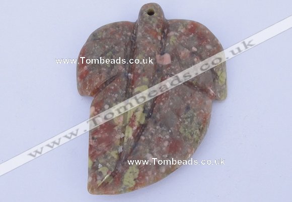 NGP639 5pcs 5*38*52mm leaf Chinese unakite gemstone pendants