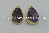 NGP6406 22*30mm - 25*35mm teardrop druzy amethyst pendants