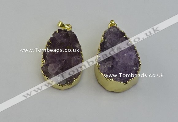 NGP6406 22*30mm - 25*35mm teardrop druzy amethyst pendants