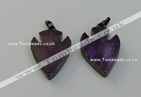 NGP6455 22*28mm - 25*35mm arrowhead amethyst gemstone pendants