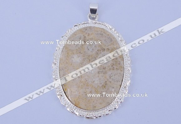 NGP647 5pcs 37*50mm oval chrysanthemum stone with brass pendants