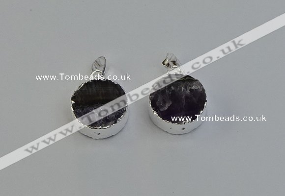 NGP6493 20mm - 22mm coin druzy amethyst pendants wholesale