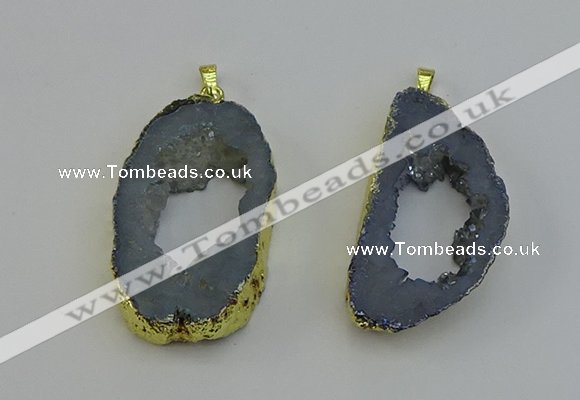 NGP6504 30*40mm - 35*45mm freeform plated druzy agate pendants