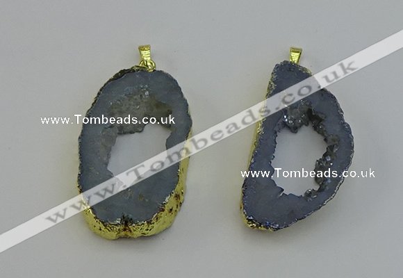 NGP6504 30*40mm - 35*45mm freeform plated druzy agate pendants