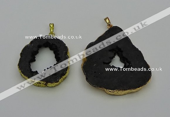 NGP6507 30*40mm - 35*45mm freeform plated druzy agate pendants