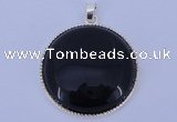 NGP651 5pcs 6*33mm flat round black obsidian with brass gemstone pendants