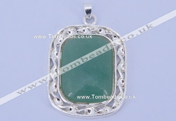 NGP652 5pcs 38*40mm rectangle brass with green aventurine pendants