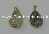 NGP6550 25*35mm - 25*40mm teardrop plated druzy agate pendants