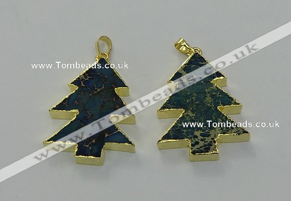 NGP6579 30*40mm - 32*40mm Christmas tree sea sediment jasper pendants