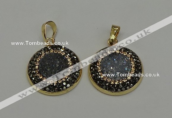 NGP6584 22mm - 22mm coin plated druzy agate gemstone pendants