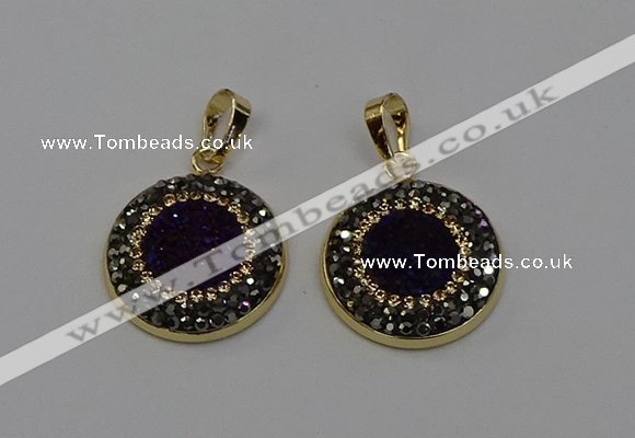 NGP6585 22mm - 22mm coin plated druzy agate gemstone pendants