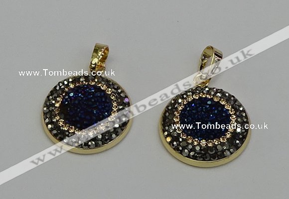 NGP6586 22mm - 22mm coin plated druzy agate gemstone pendants