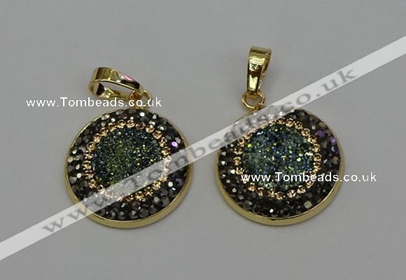 NGP6587 22mm - 22mm coin plated druzy agate gemstone pendants