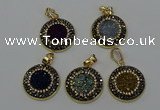 NGP6590 22mm - 22mm coin plated druzy agate gemstone pendants