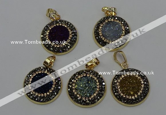 NGP6590 22mm - 22mm coin plated druzy agate gemstone pendants