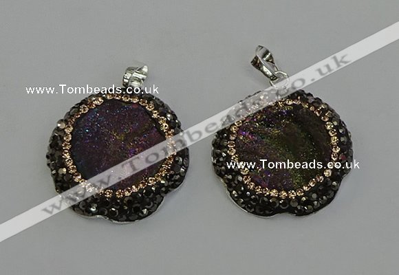 NGP6594 28mm - 30mm flower plated druzy agate gemstone pendants