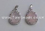 NGP6607 22*30mm faceted teardrop rose quartz gemstone pendants