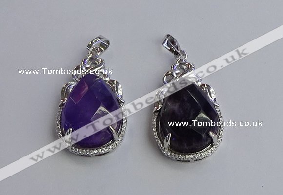 NGP6609 22*30mm faceted teardrop amethyst gemstone pendants