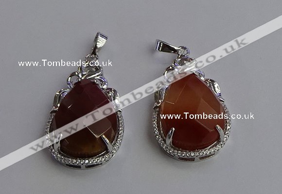 NGP6619 22*30mm faceted teardrop red rabbit hair gemstone pendants