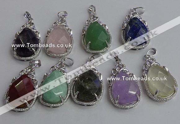 NGP6626 22*30mm faceted teardrop mixed gemstone pendants