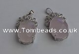 NGP6629 18*25mm faceted oval rose quartz gemstone pendants