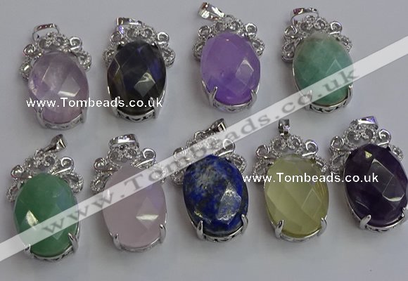 NGP6645 18*25mm faceted oval mixed gemstone pendants wholesale