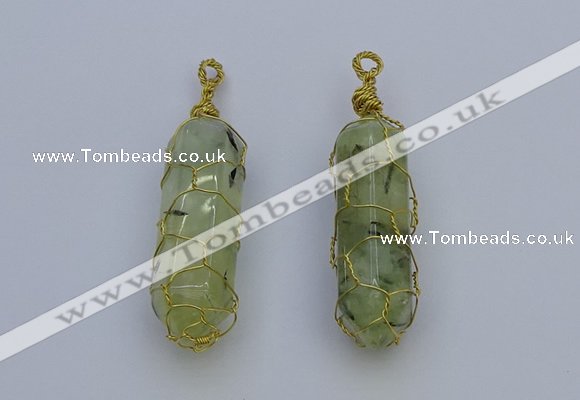 NGP6741 13*40mm sticks green rutilated quartz gemstone pendants