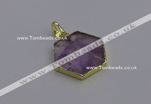 NGP6805 24*25mm hexagon light amethyst gemstone pendants wholesale