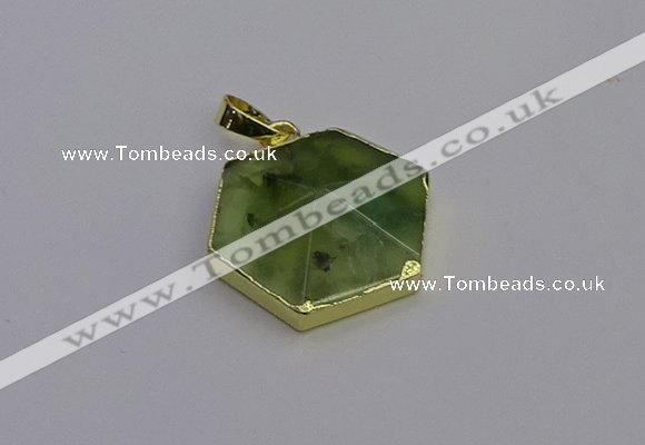 NGP6810 24*25mm hexagon green qutilated quartz pendants wholesale