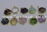 NGP6819 24*25mm hexagon mixed gemstone pendants wholesale