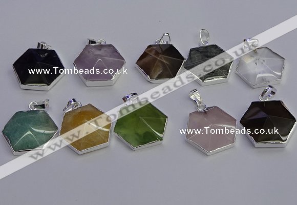 NGP6839 24*25mm hexagon mixed gemstone pendants wholesale