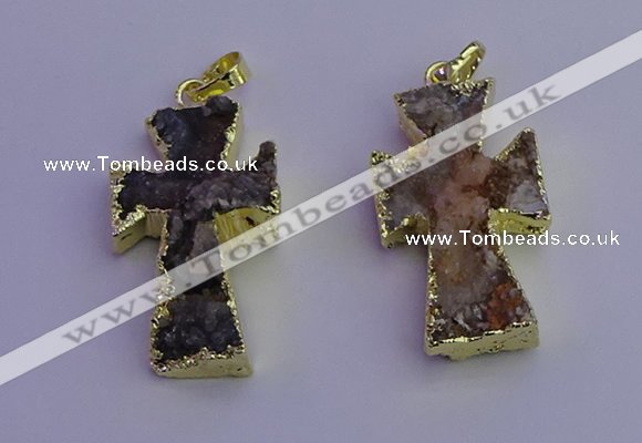 NGP6852 15*30mm - 18*35mm cross druzy agate pendants