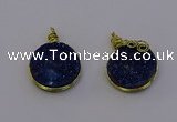 NGP6939 15mm - 16mm flat round plated druzy quartz pendants