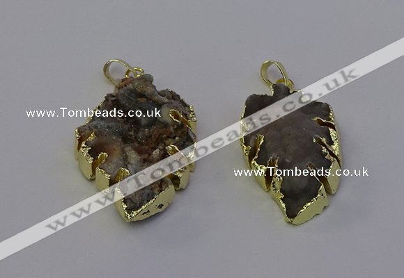 NGP6945 22*35mm - 30*45mm leaf druzy agate pendants wholesale