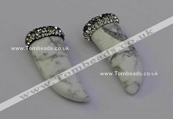 NGP6983 12*40mm - 15*45mm horn white howlite turquoise pendants