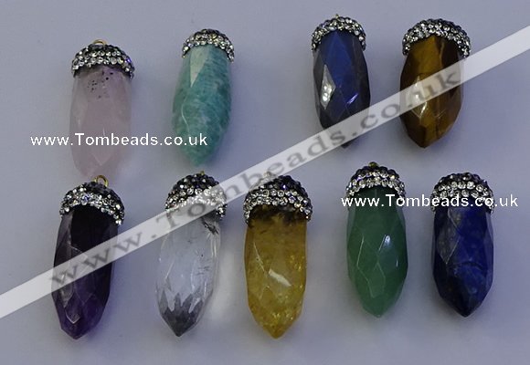 NGP7075 12*30mm - 15*35mm faceted bullet mixed gemstone pendants