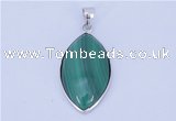 NGP711 15*28mm marquise natural malachite with sterling silver pendant