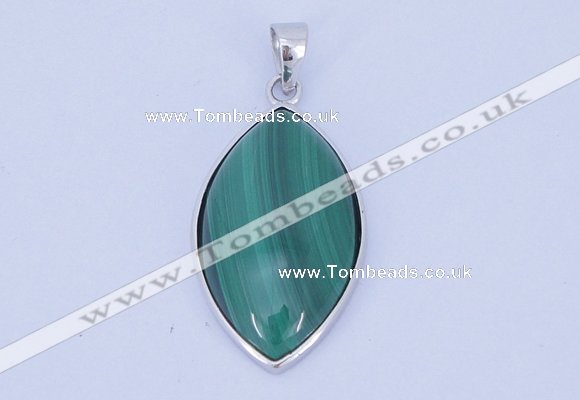 NGP711 15*28mm marquise natural malachite with sterling silver pendant