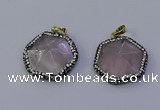 NGP7111 30*30mm hexagon rose quartz pendants wholesale