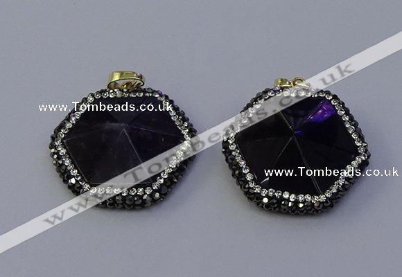 NGP7116 30*30mm hexagon amethyst gemstone pendants wholesale