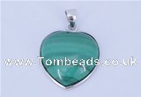 NGP713 19*22mm heart natural malachite with sterling silver pendant